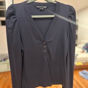 Veronica Beard Charcoal Long Sleeve V-Neck Top